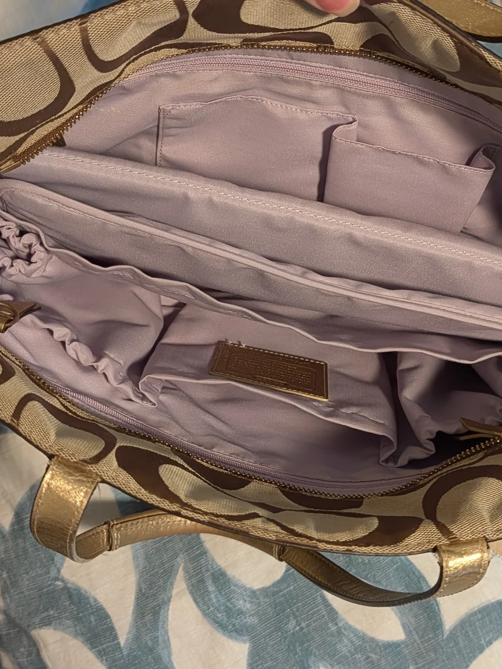 Coach Signature Canvas Diaper Bag Tote in Brown and Gold
